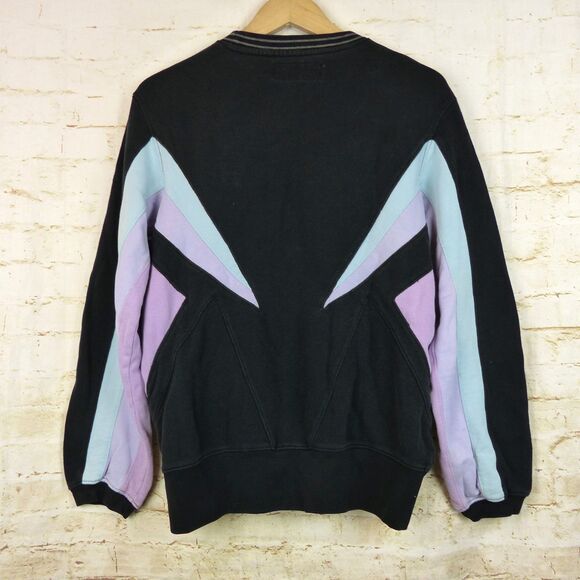 Hypland Sweatshirt Mens S Black Pastel Color Block Panels Pockets Crewneck 90s - Picture 3 of 15